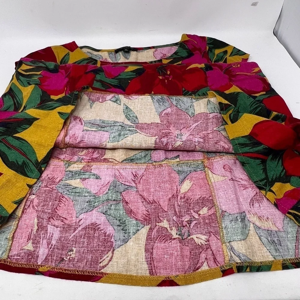 For Cynthia Womens Linen Dress Size Petite Large Hawaiian Tropical Floral Print